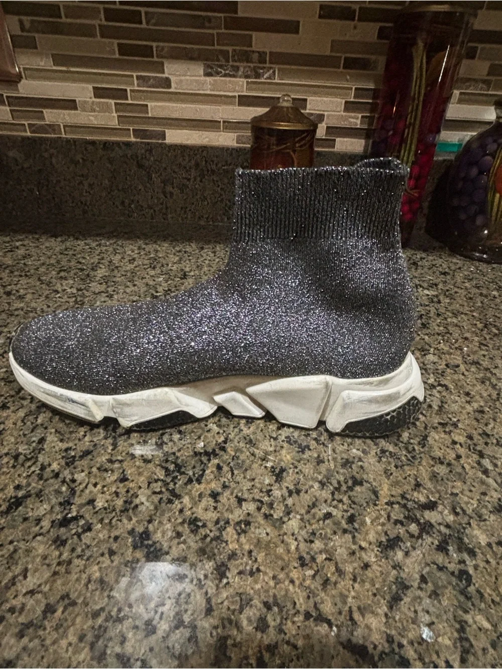 Balenciaga Women’s Black Glitter Sock Sneakers with White Sole - Picture 9 of 13